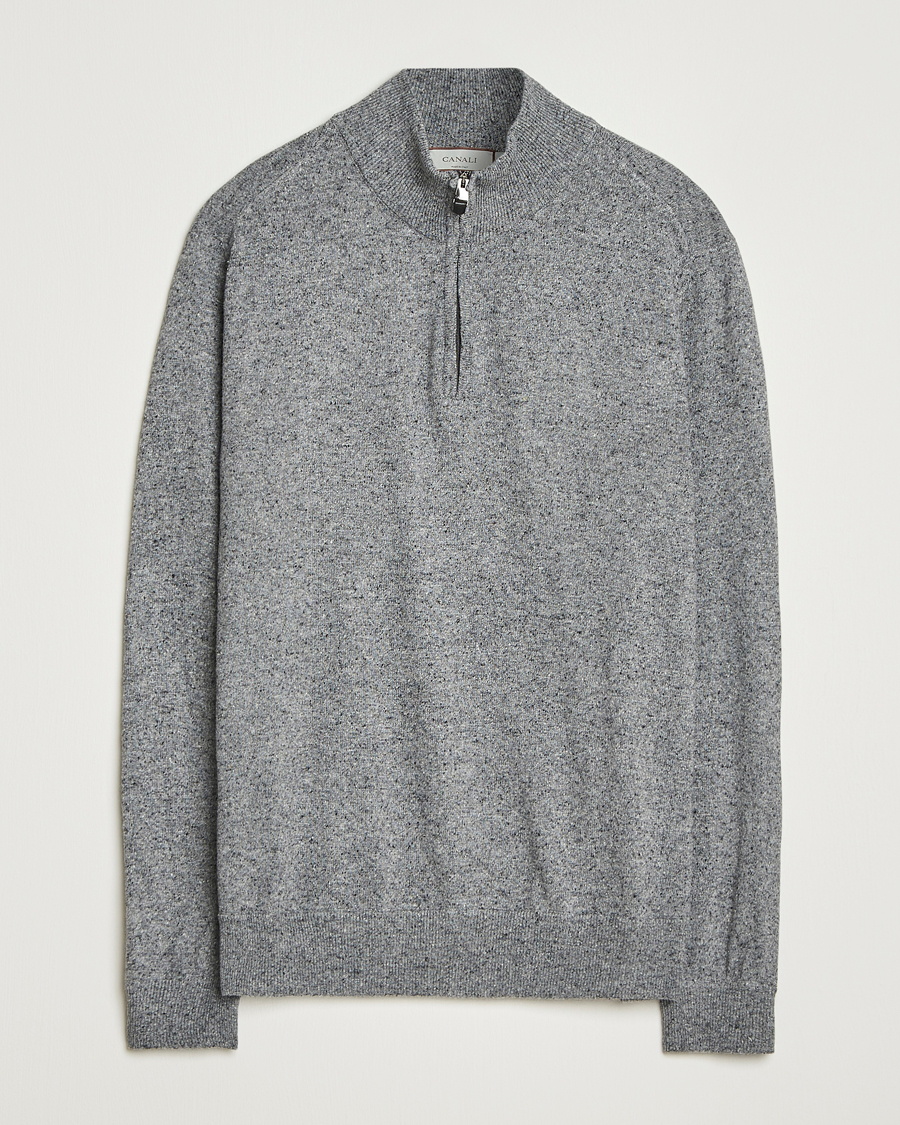 Canali Donegal Half Zip Sweater Grey Melange