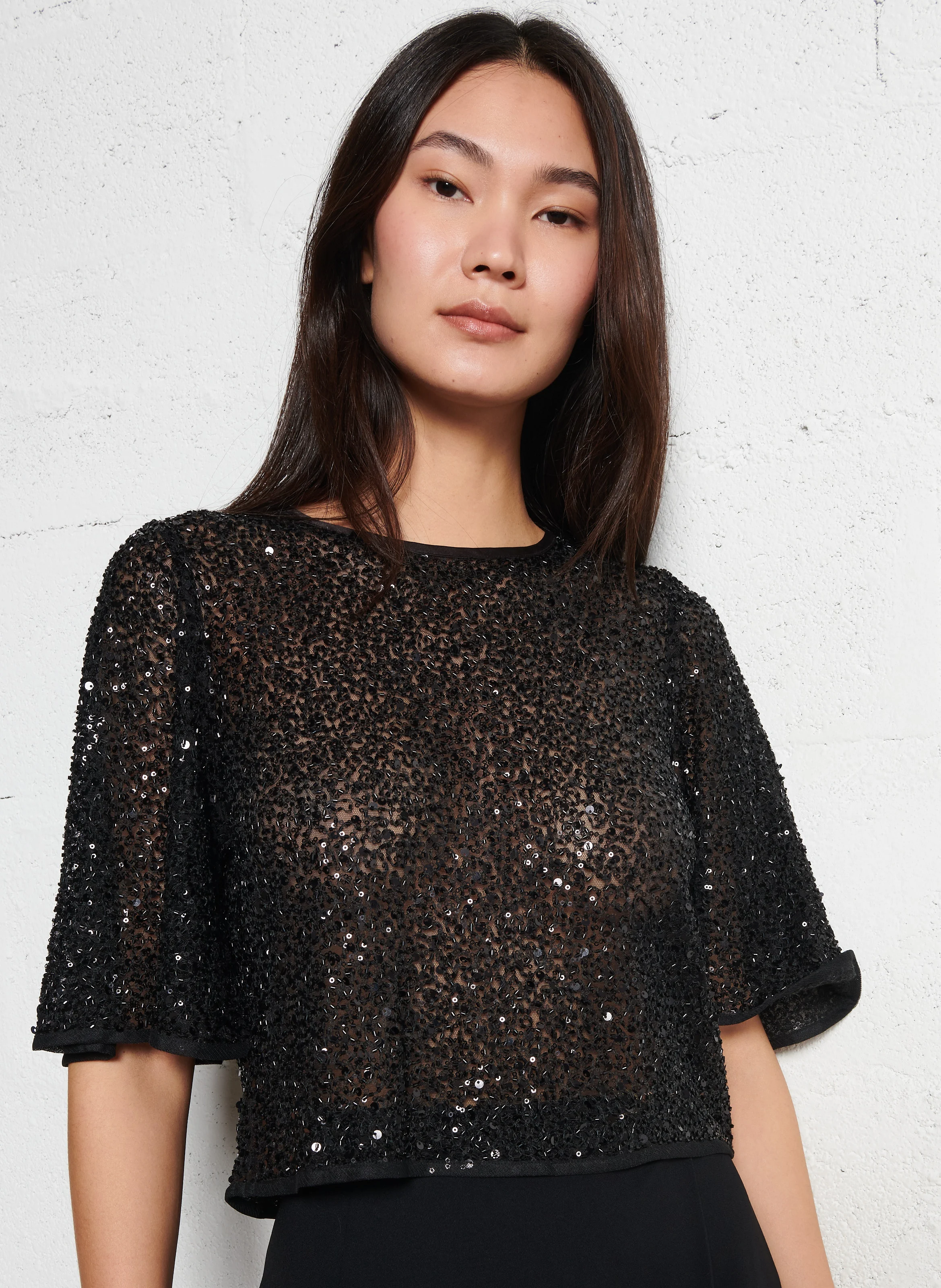 BLING - Top droit brodé | Noir