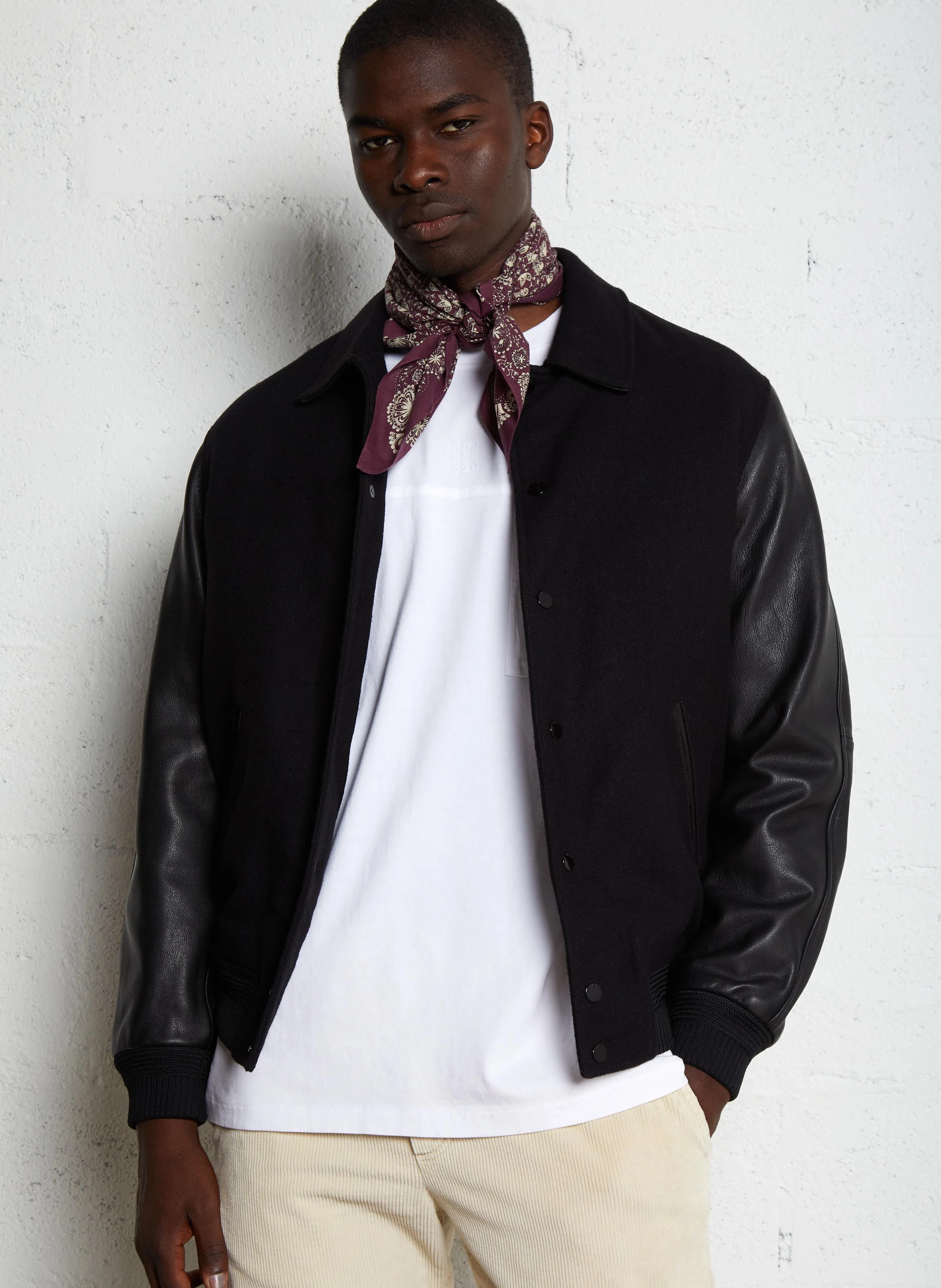 Blouson col classique ample en laine mélangée | Noir