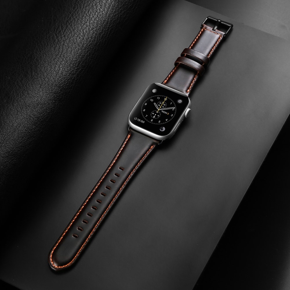 Apple Watch (49/46/45/44 mm) Ersatz Echtleder Armband (Gelenkumfang: 160-220mm) - Braun