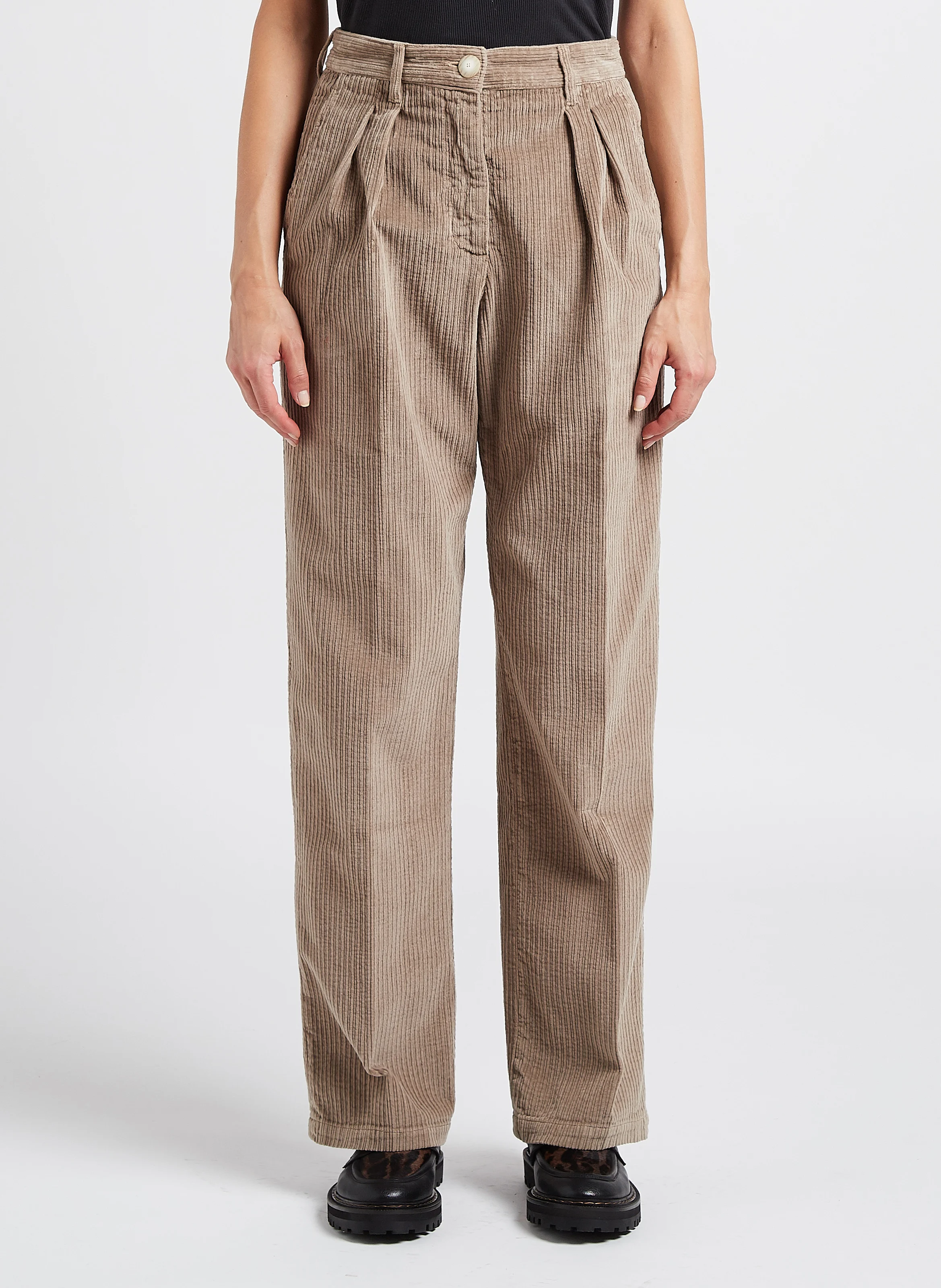 PUNAT - Pantalon droit en velours de coton côtelé| Argent
