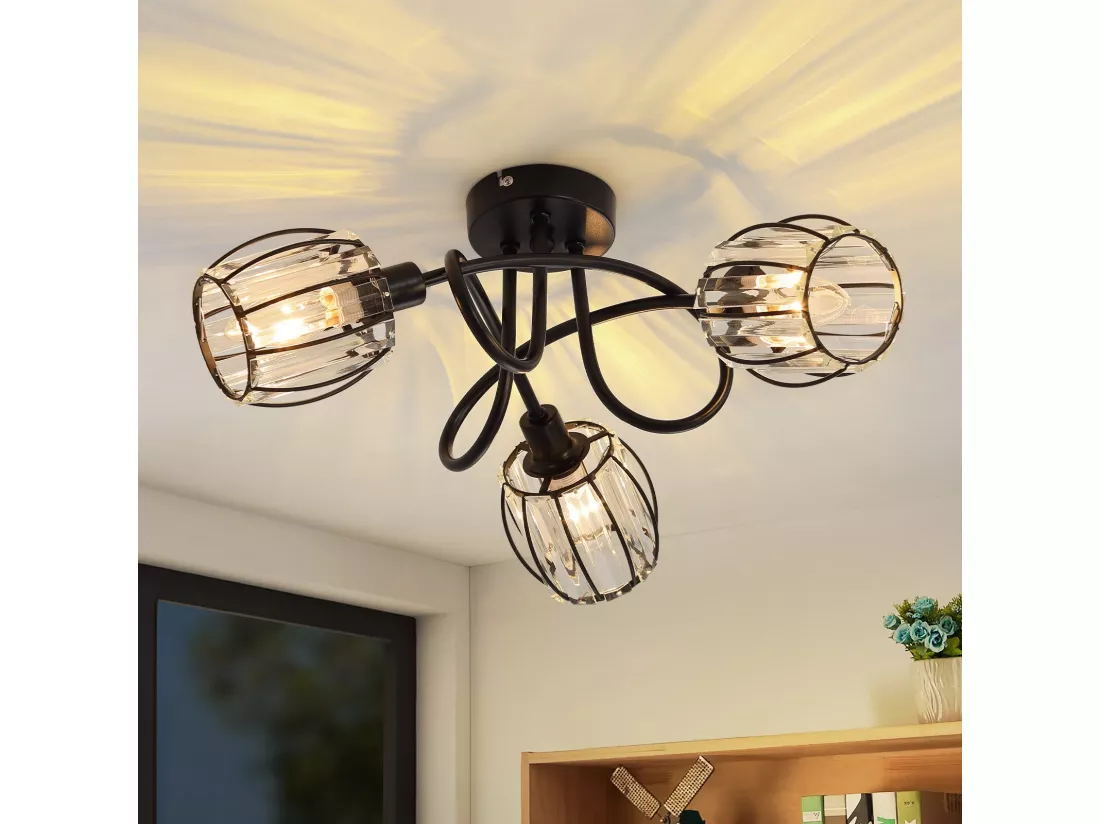 Spot 3er De Plafond En Cristal Noir Vintage E14 Pour Couloir Pivotant à 350° Industriel