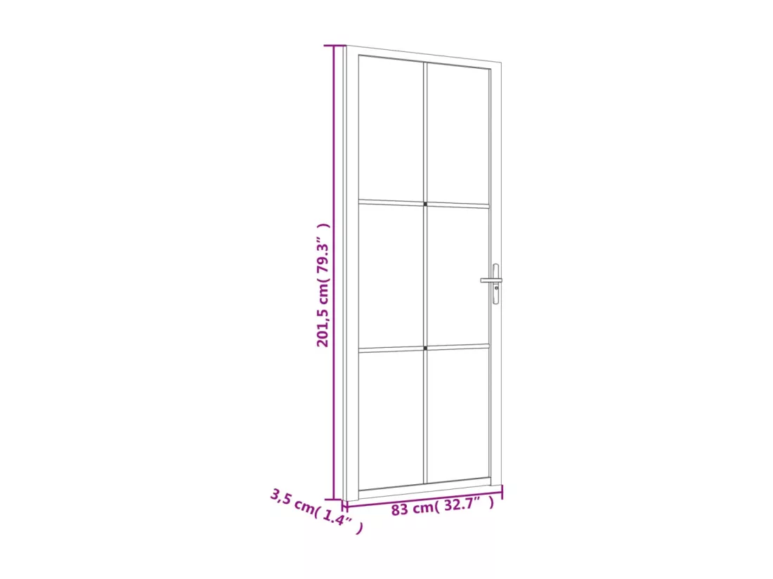 Porte intérieure 83x201,5 cm Blanc Verre mat et aluminium