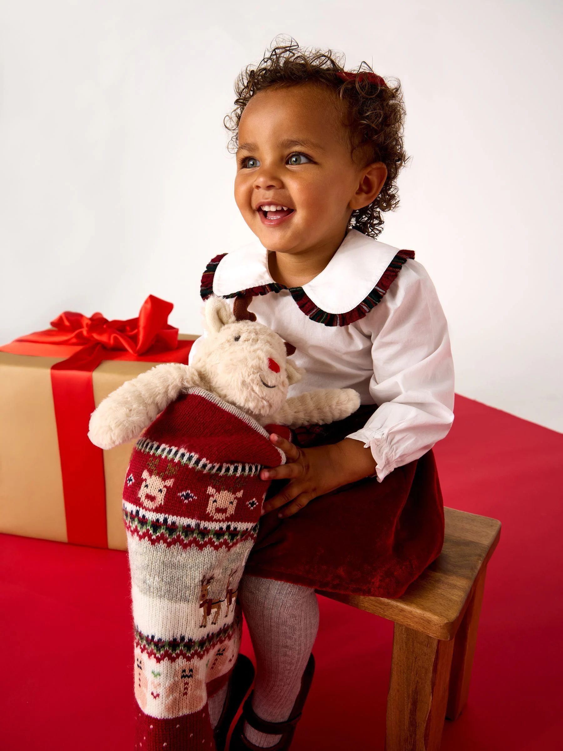 JoJo Maman Bébé Frill Collar Blouse & Velvet Skirt Set