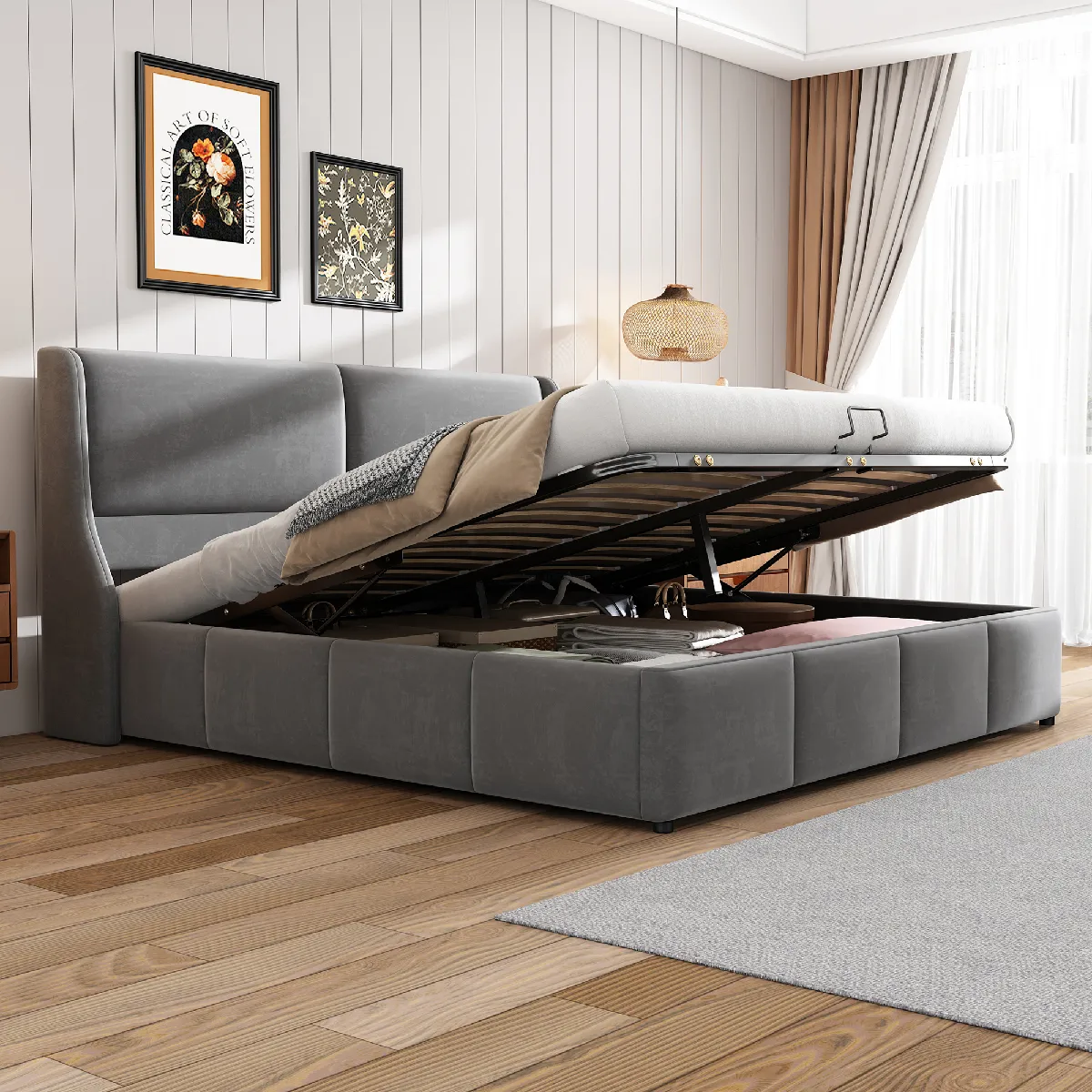 KOMHTOM Lit Capitonné Double 160x200 cm - Gris