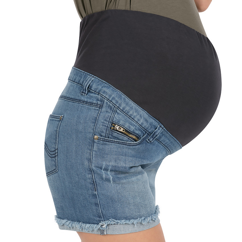 Short de grossesse en jean avec franges
