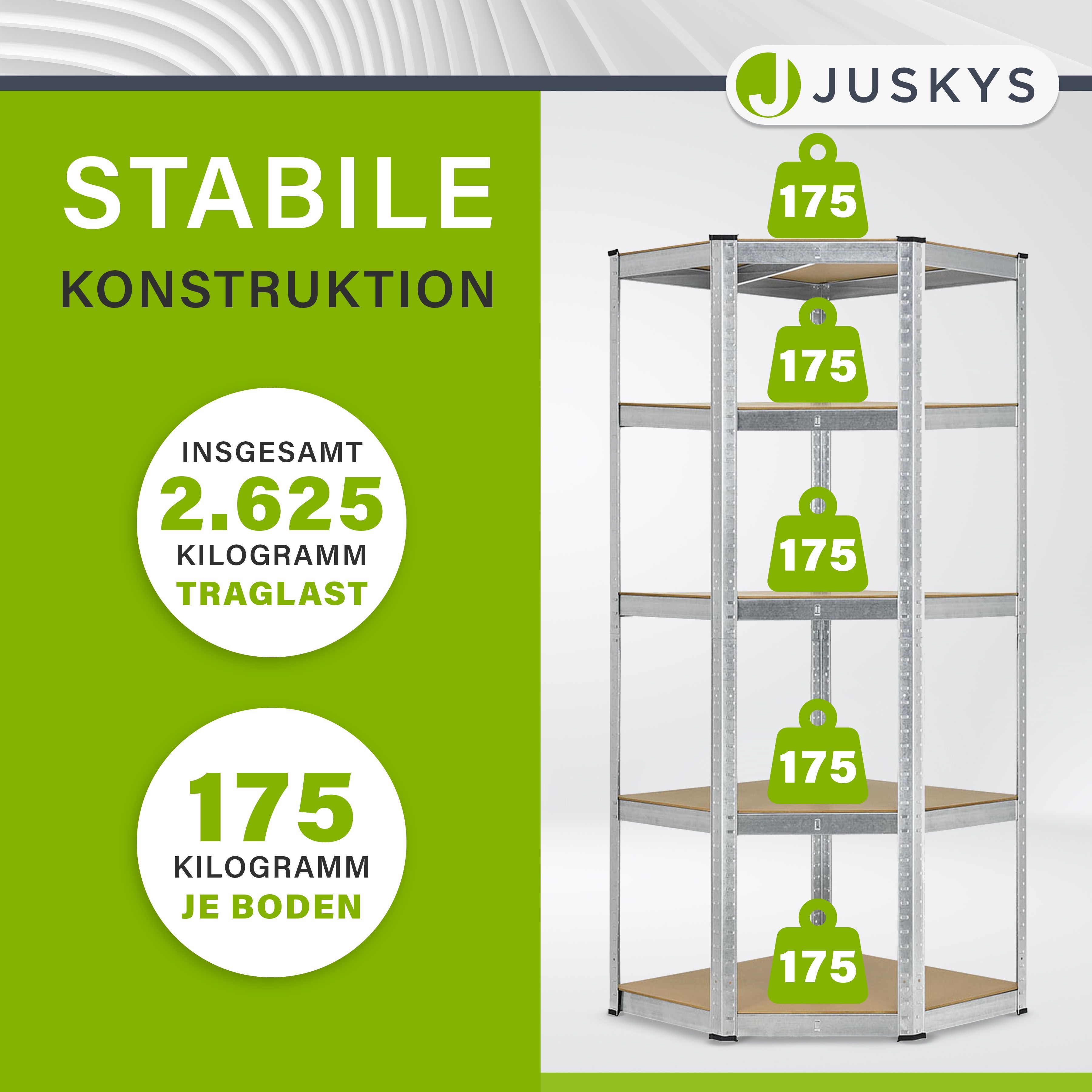 Juskys 3er Metall Regalsystem | 1 Eckregal & 2 Lagerregale | 15 Böden aus MDF Holz | 2625 kg