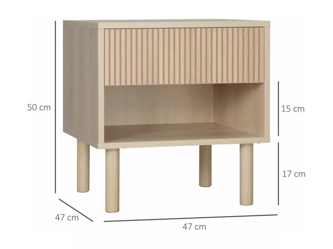 Table de chevet table de nuit design Urban Craft - tiroir coulissant, niche - piètement cylindrique - panneaux particules aspect bois clair