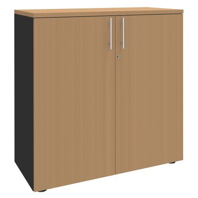 Armoire mi-haute IDRA/DUAL - L80 x H102 x P47 - 2 portes - 2 tablettes métal DS - Corps anthracite - Portes et dessus Hêtre