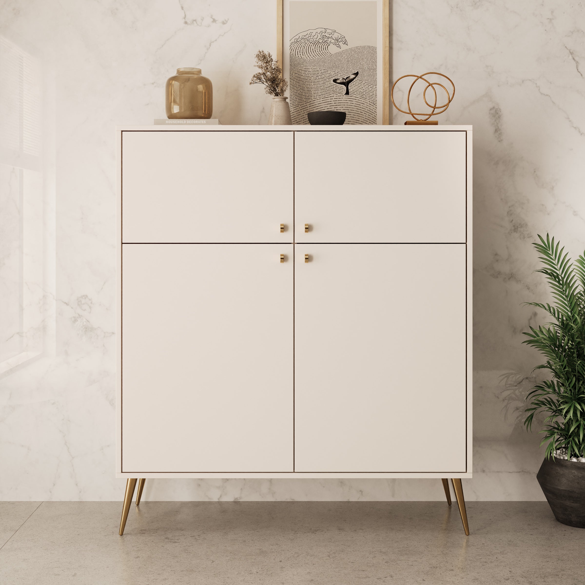 Meubella - Reunion - Dressoir - Beige - 105x41x122 cm