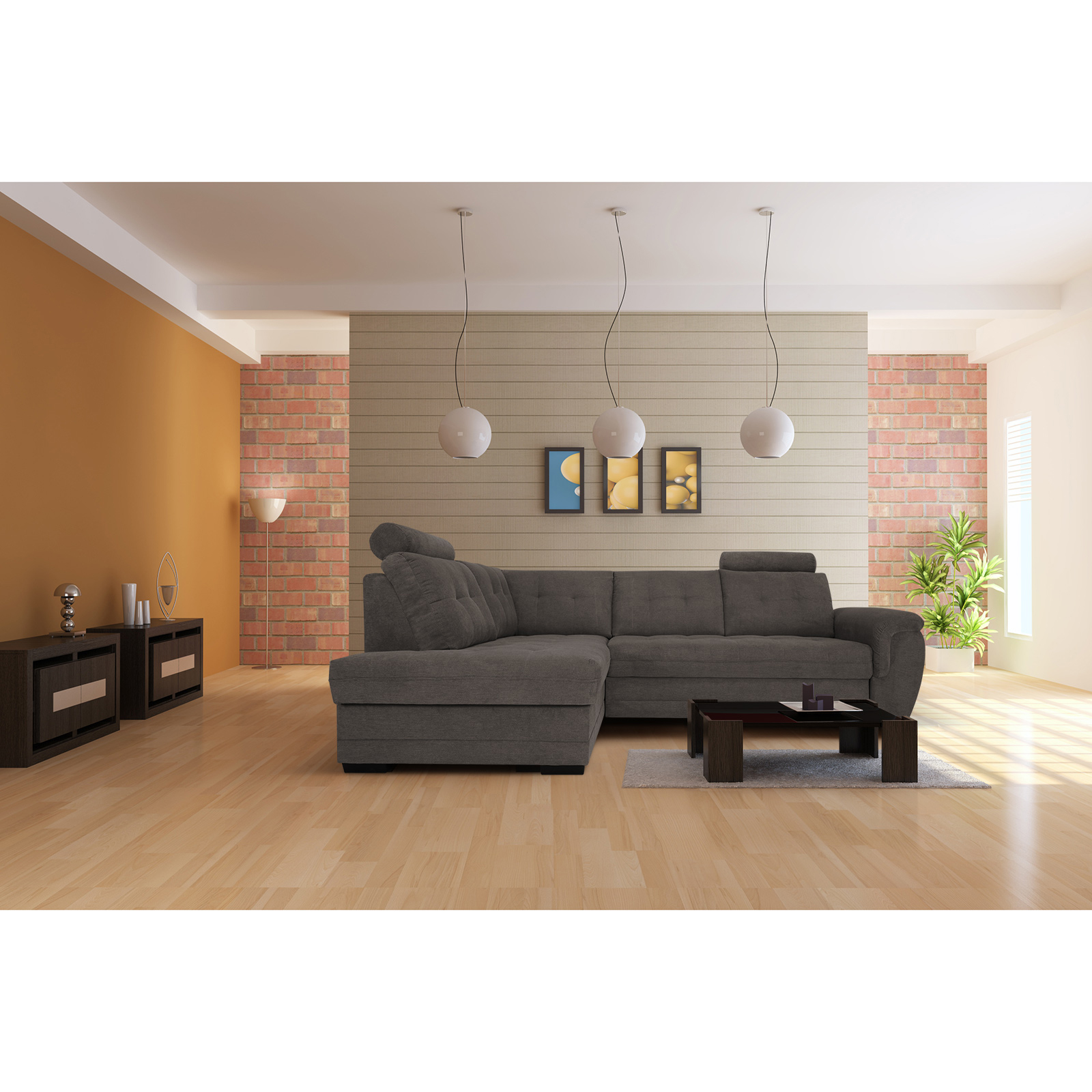 Ecksofa - stone - Webstoff - Liegefunktion - Staukasten links