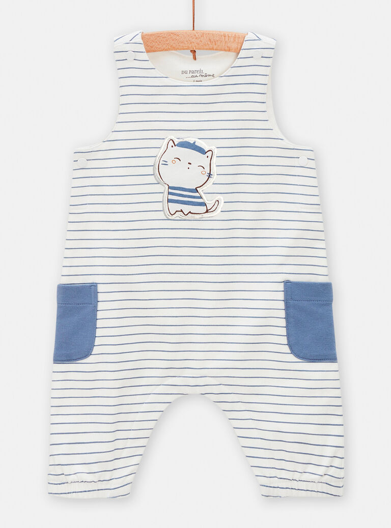 Salopette à rayures bleues motif chat