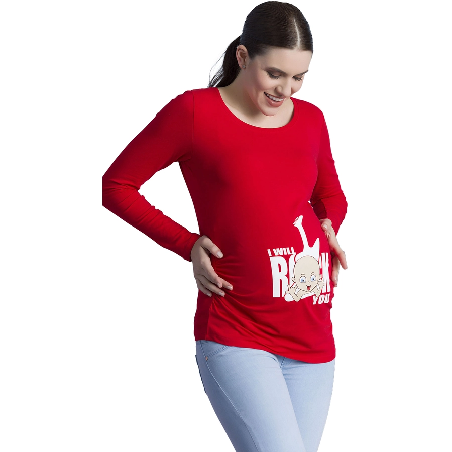 M.M.C. Umstandslangarmshirt I Will Rock You mit Motiv Rot