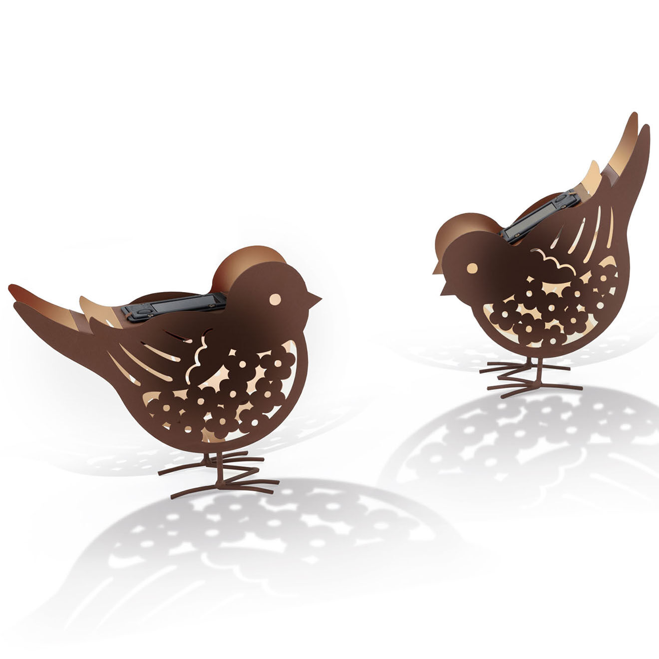 Pratik Garden 2 Lampes oiseaux solaires marron - 20x7x16 cm