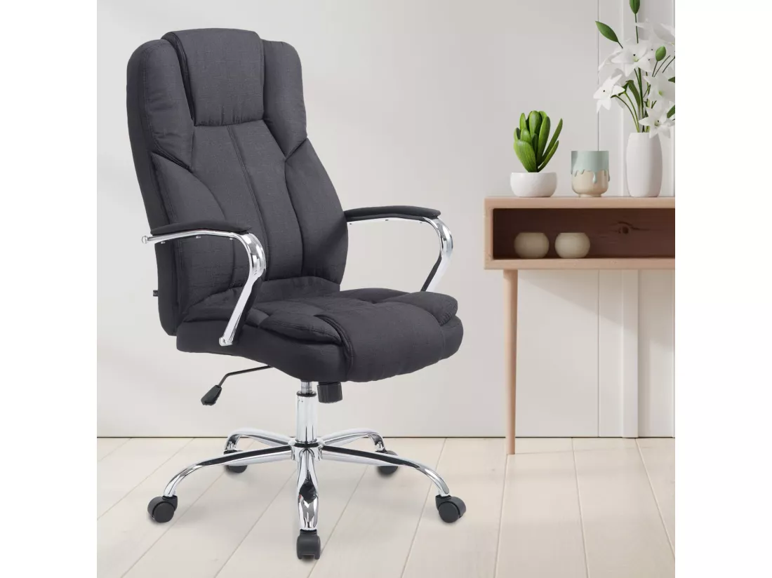 Chaise de bureau - Tissu & Métal chromé - Noir - XXL Xanthos