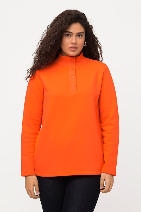 Sweatshirt, Strick-Stehkragen, Knöpfe, Langarm