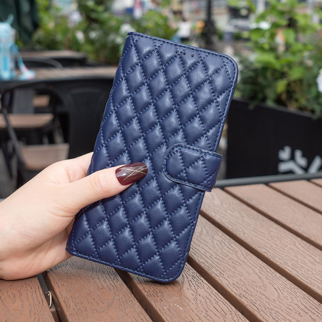 iPhone 14 / iPhone 13 Leder Tasche Flip Cover Steppmuster - Blau