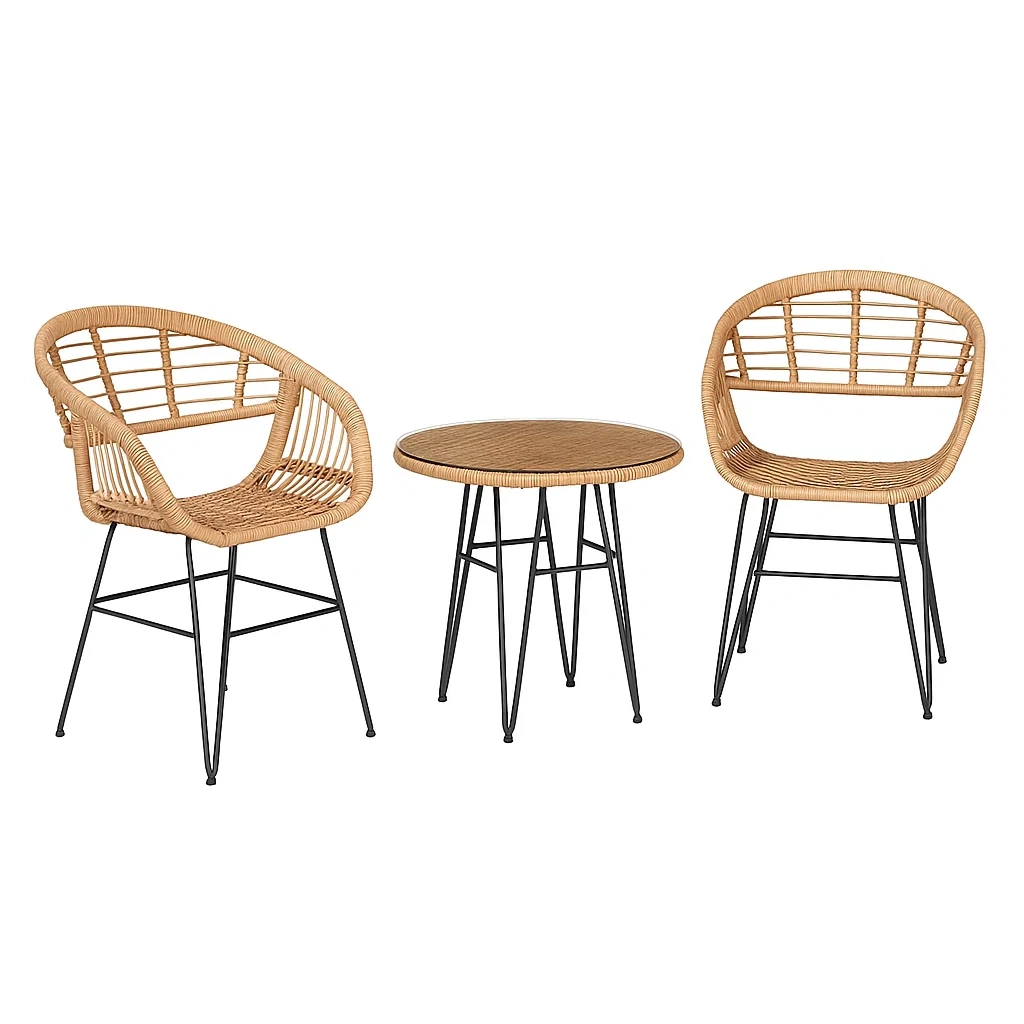 Ensemble de mobilier de jardin en rotin et métal 3 pièces