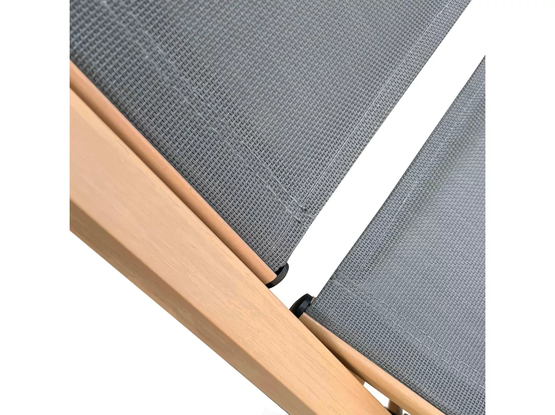 Lot de 2 bains de soleil effet bois inclinable avec roues gris - Futuna