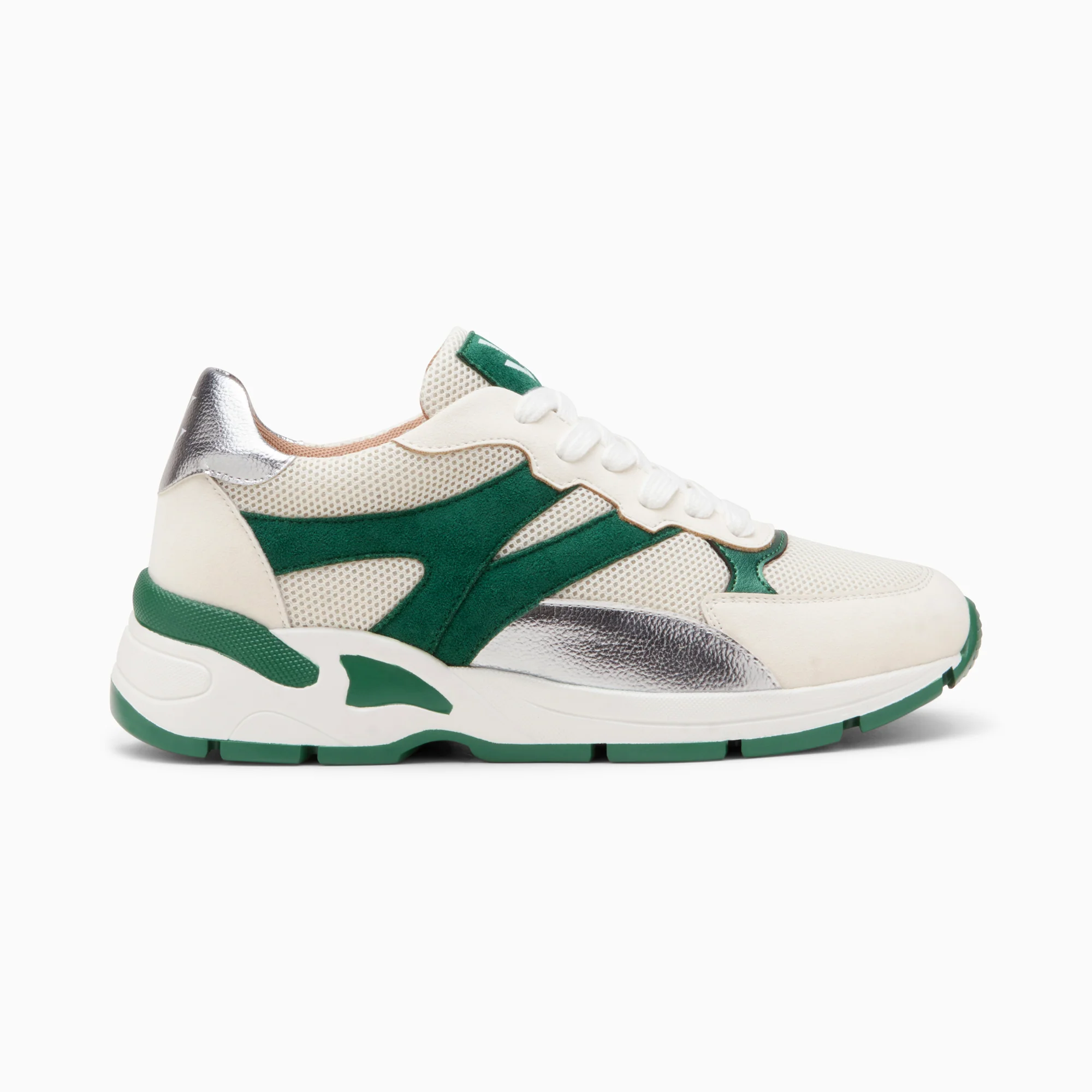Sneakers-Baskets Montorgueil blanc cassé et vert à lacets