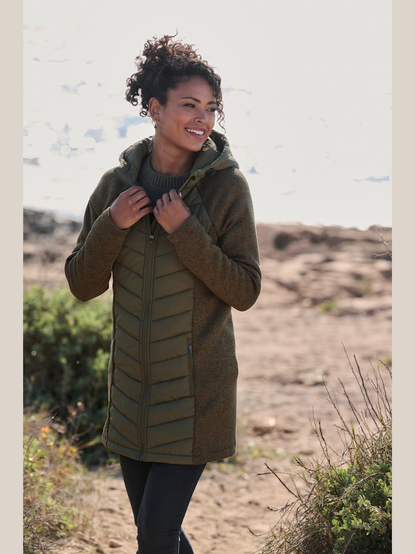 Doudoune manteau matelassé avec tricot polaire doux aux manches