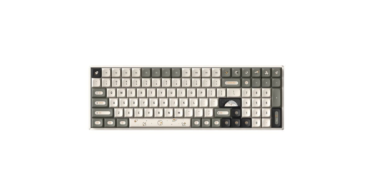 IqunixF97 Hitchhiker Wireless Mechanical Keyboard, gaming toetsenbord  (Grijs/wit, US lay-out, Cherry MX Brown, RGB leds, 96%, Hot-swappable, PBT, 2.4GHz | Bluetooth 5.1 | USB-C)