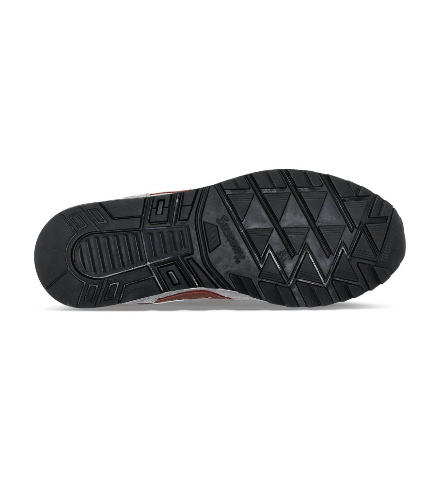 Tênis Saucony Shadow 5000 de couro, cinza e marrom.