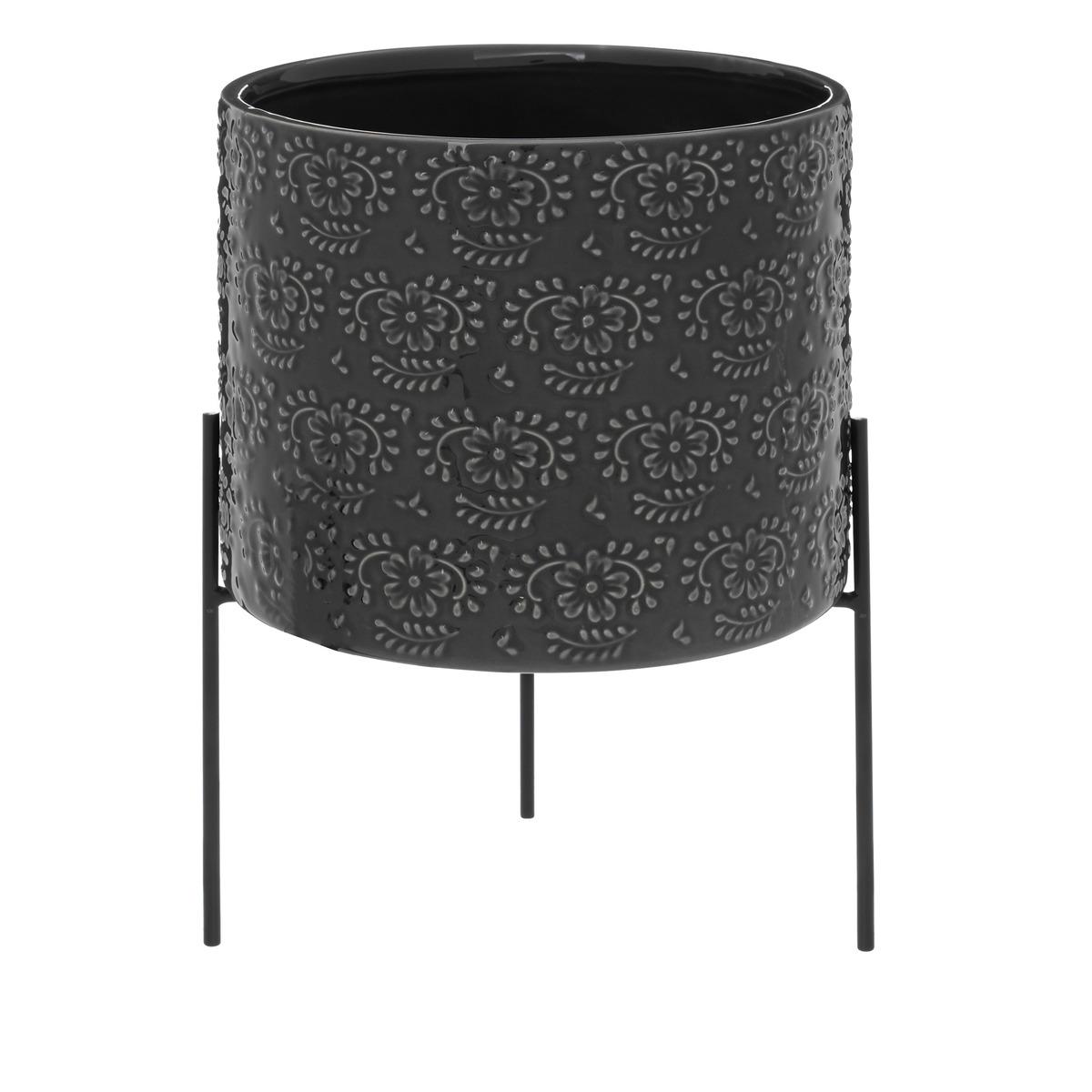 POT SUR PIED CERAMIQUE 3D LUMIERE D HIVER GRIS D.18CM