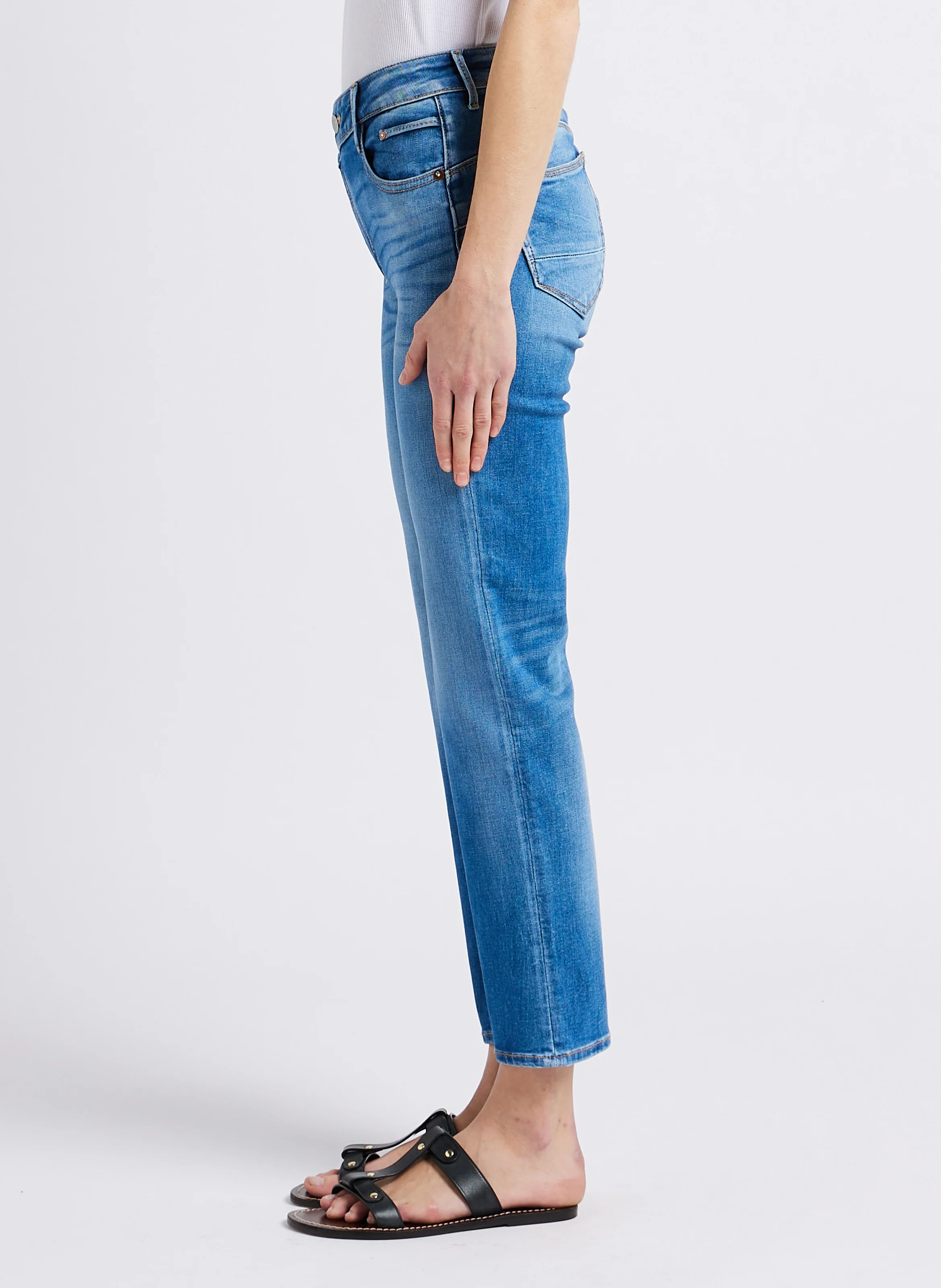 PULPHC16 - Jean high slim-fit 7/8ème asymétrique taille haute| Bleu
