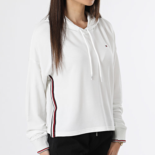 Sweat Capuche Femme A Bandes Crop 4342 Blanc