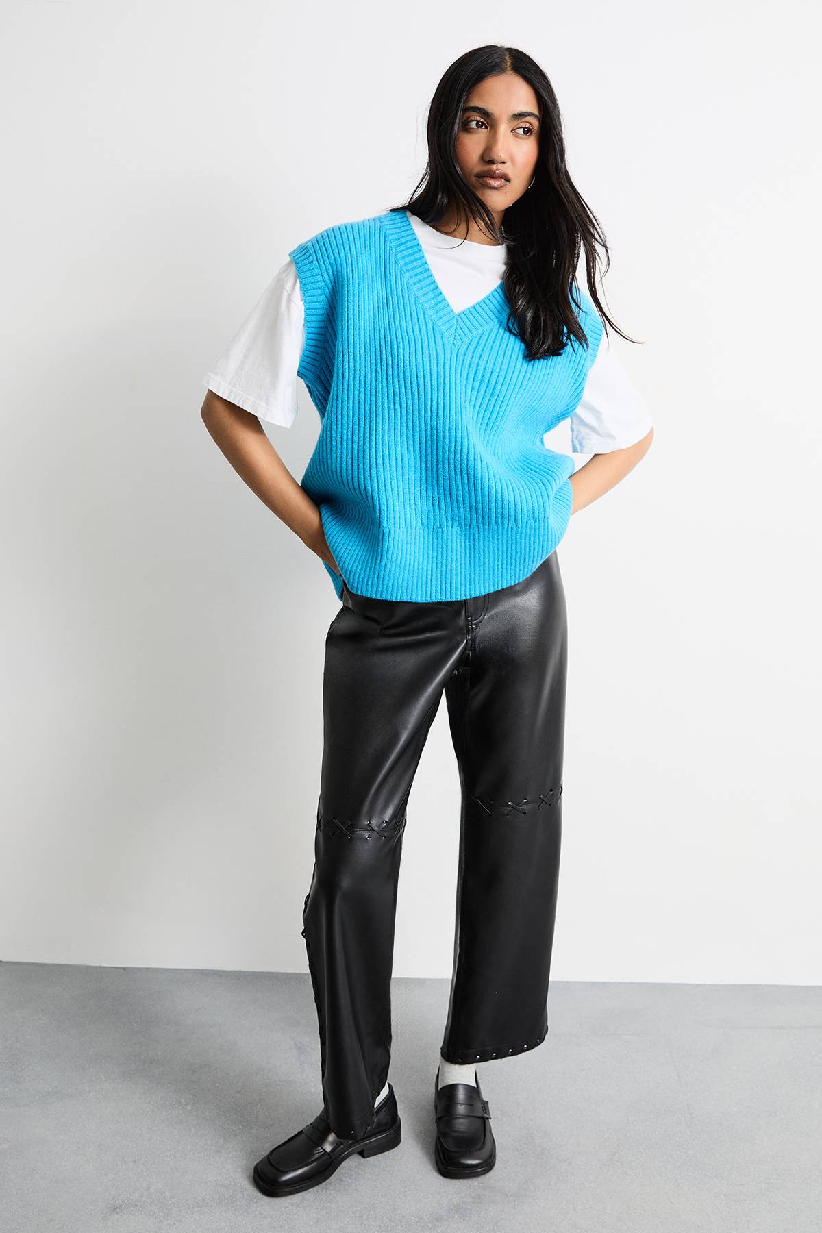 Warehouse Pantalon Droit en synthétique avec Détail Surpiqué