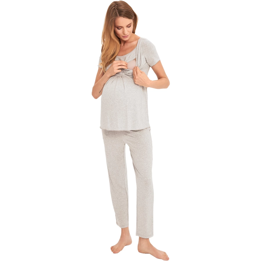 Cool Mama Umstands- und Still-Pyjama 2 in 1 GRAU