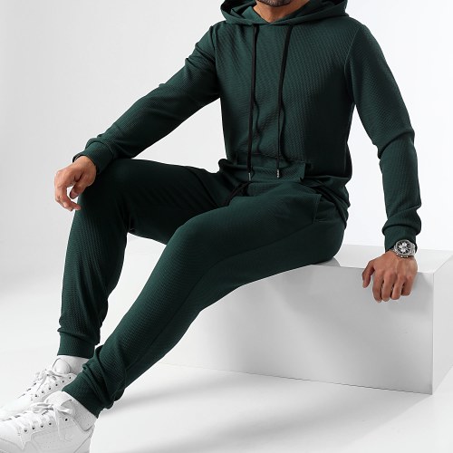 Ensemble Sweat Capuche Et Pantalon Waffle 0661 Vert Bouteille
