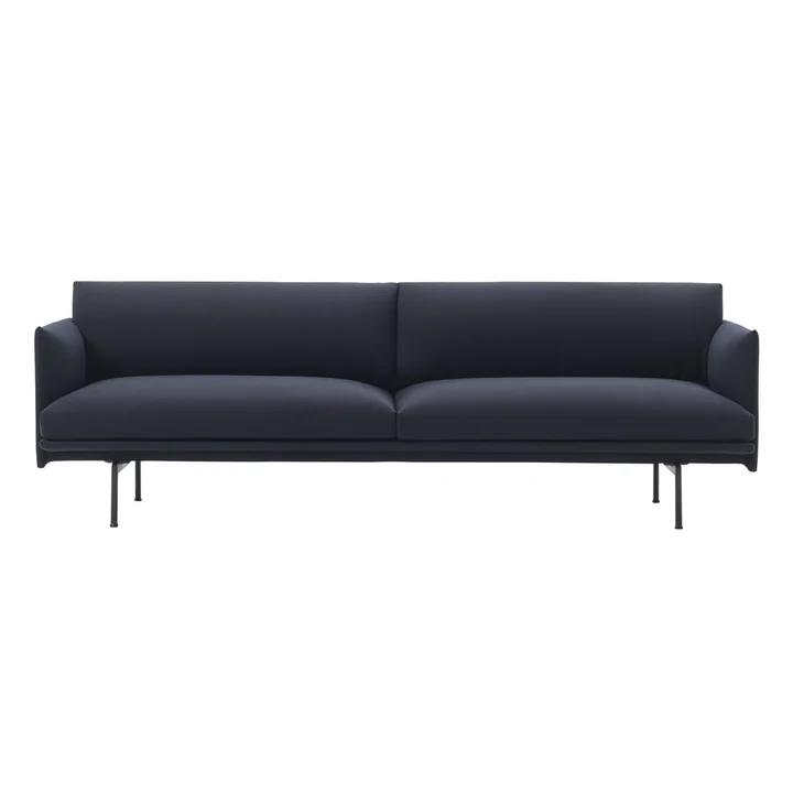 Muuto - Outline Sofa 3-Sitzer, dunkelblau (Vidar 554) / schwarz