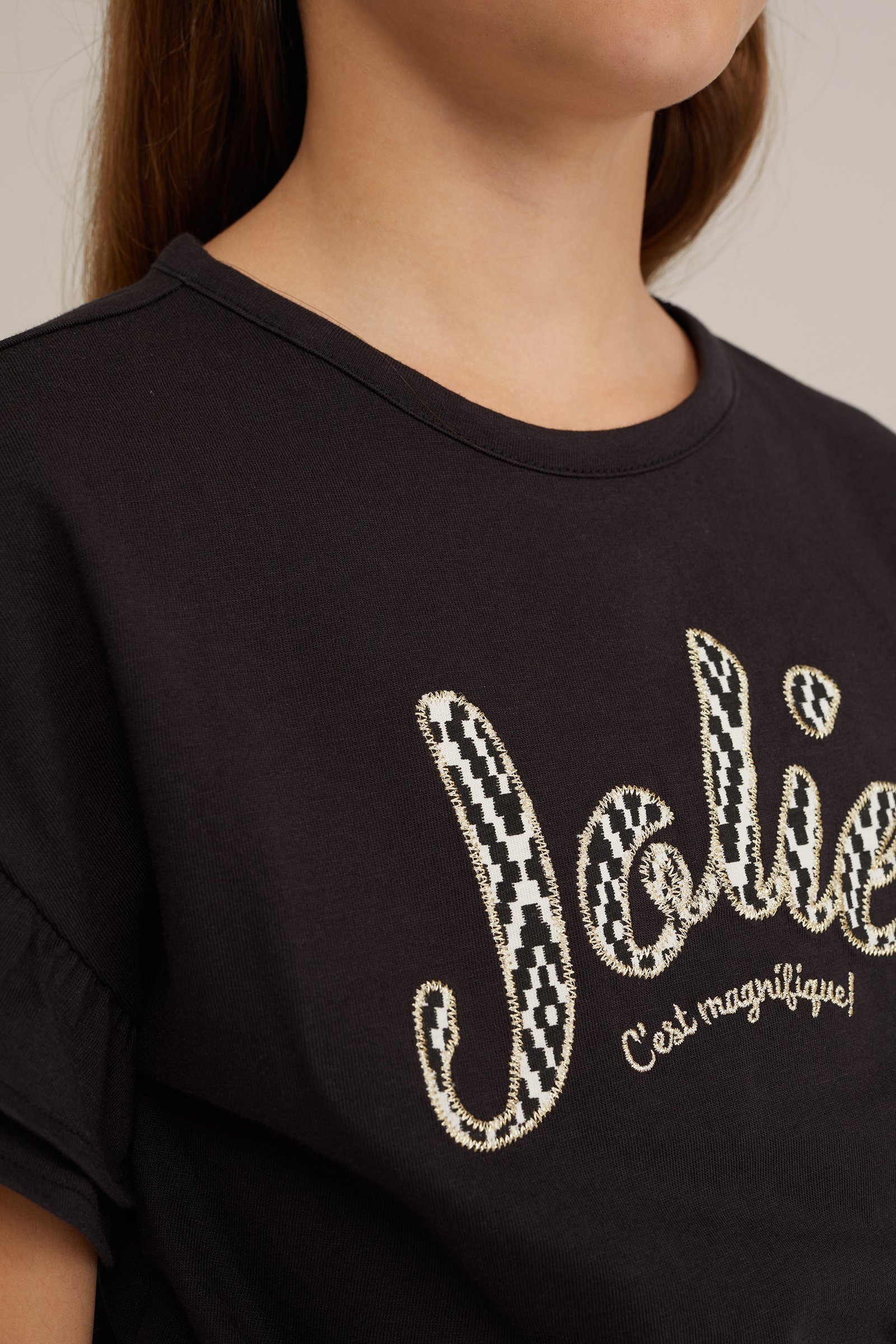 Meisjes T-shirt met embroidery WE Fashion Zwart