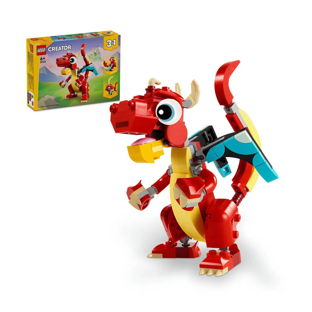 De rode draak3-in-1 Rode draak Speelgoed Dieren Figuren Set met Vis en Feniks 31145