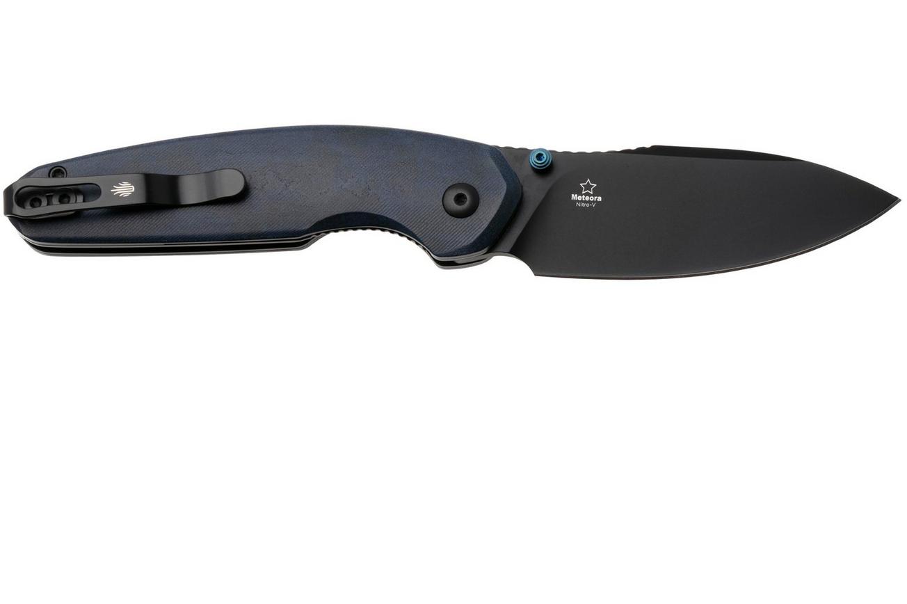Kizer Meteora V3730A3, Black PVD Nitro-V, Blue Richlite zakmes, Evgeniy Bulychev design