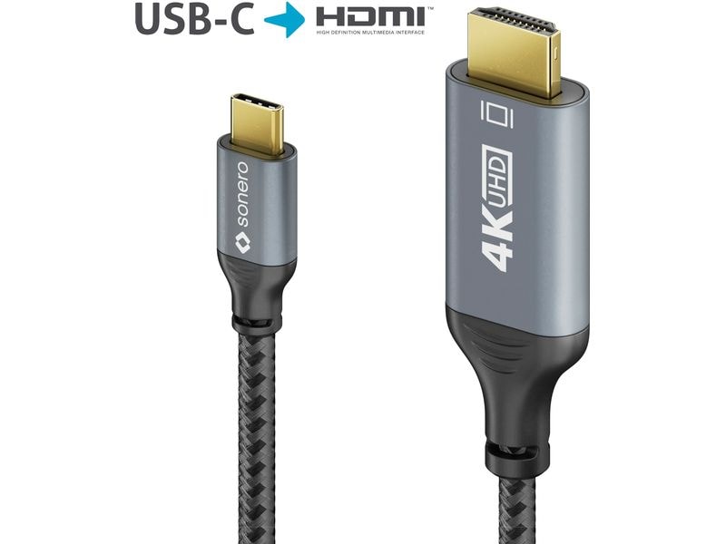 sonero Kabel USB Type-C - HDMI, 2 m USB-C auf HDMI Kabel - 4K60, 18 GBps – grau/schwarz - 1.00m