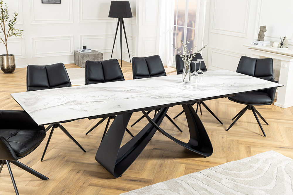 Ausziehbarer Esstisch INFINITY 180-260cm weiß Keramik Marmor schwarz Metall