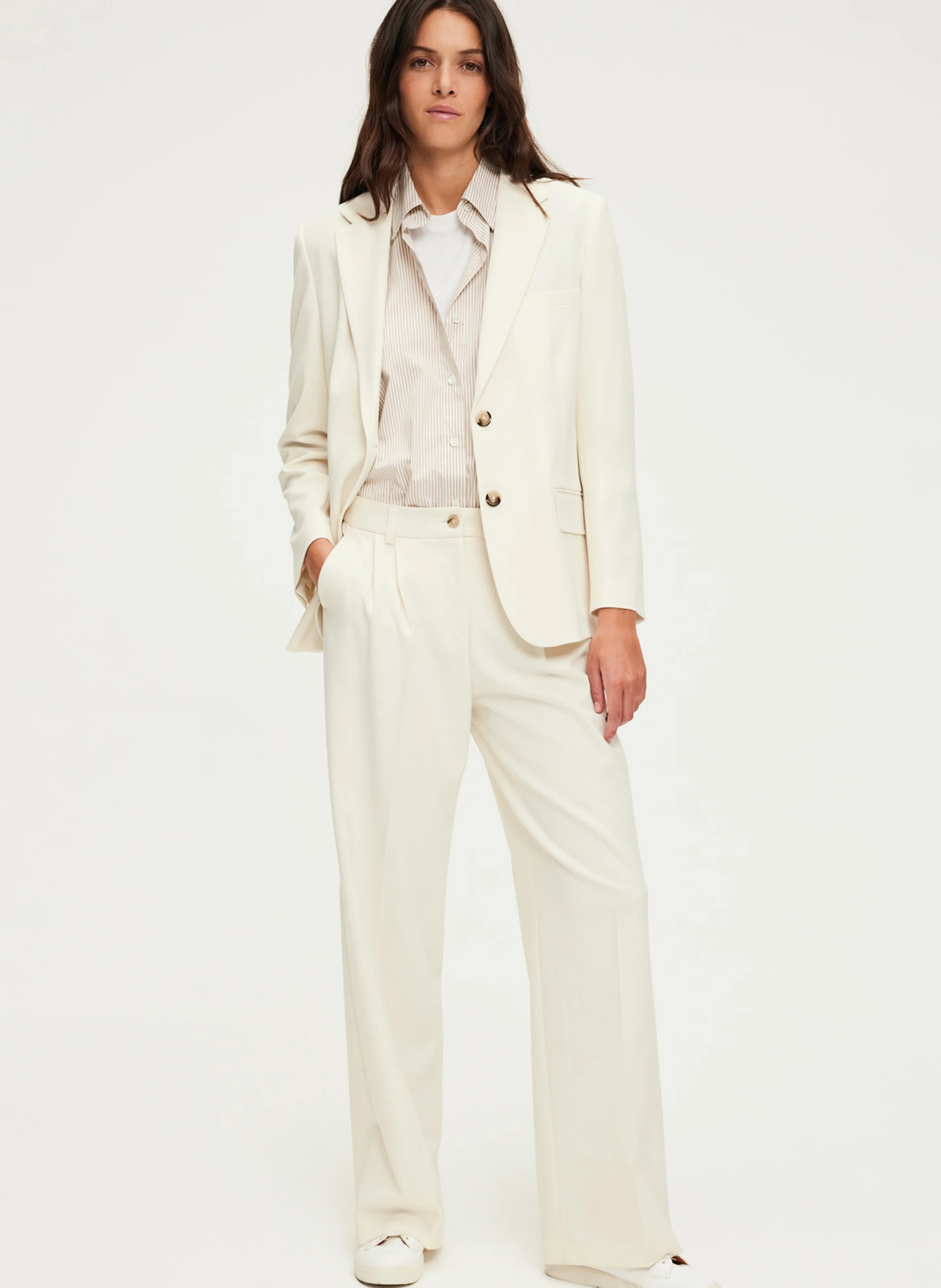 NOUAILA - Pantalon droit à plis| Beige