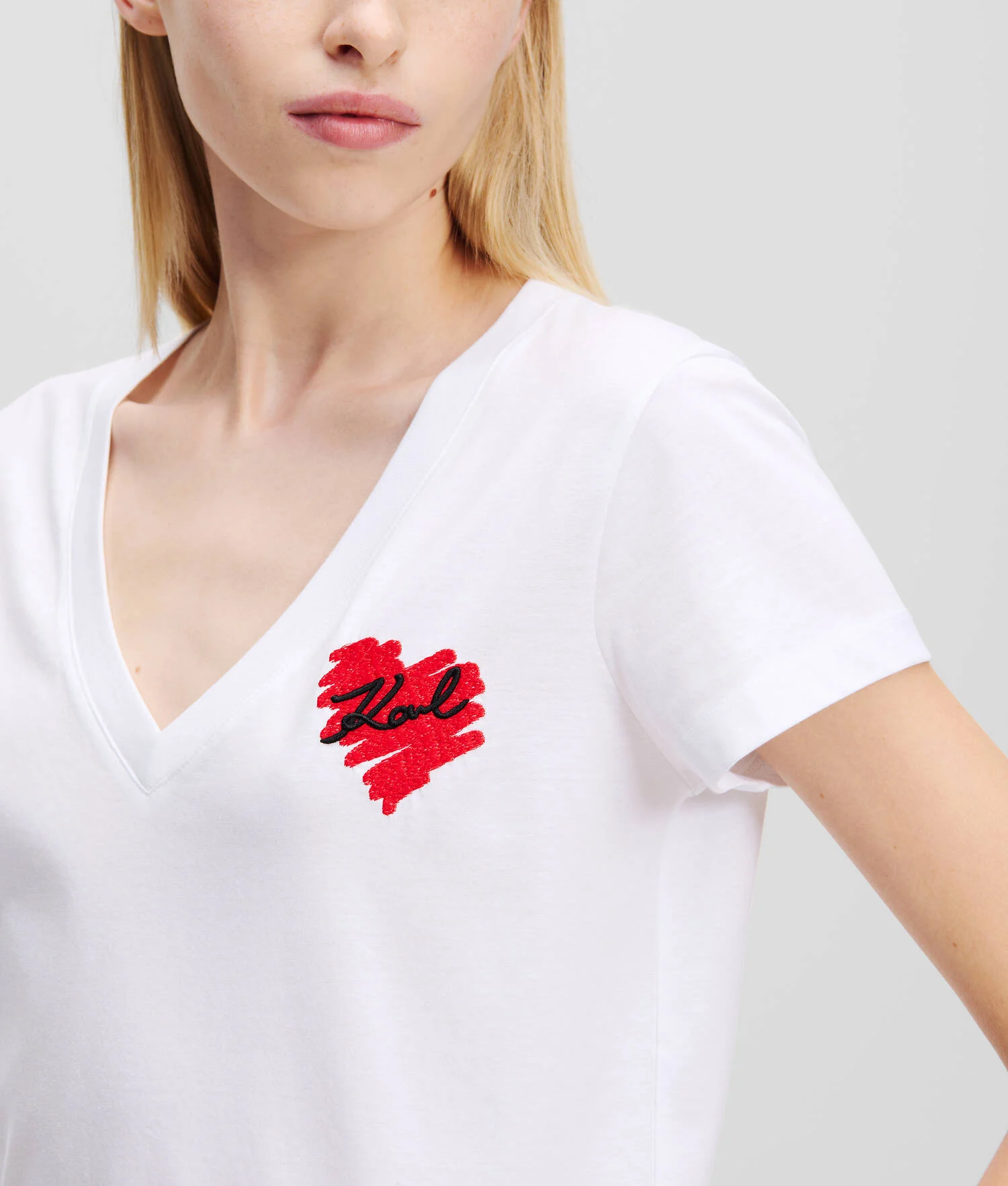 T-SHIRT À COL EN V K/HEART - Blanc