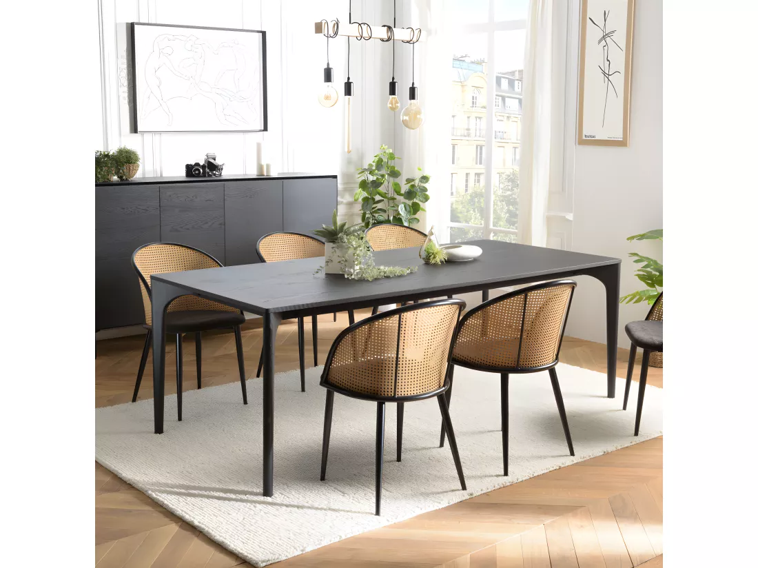 MADISON - Table à manger rect. 220x100cm noire pieds en chêne massif