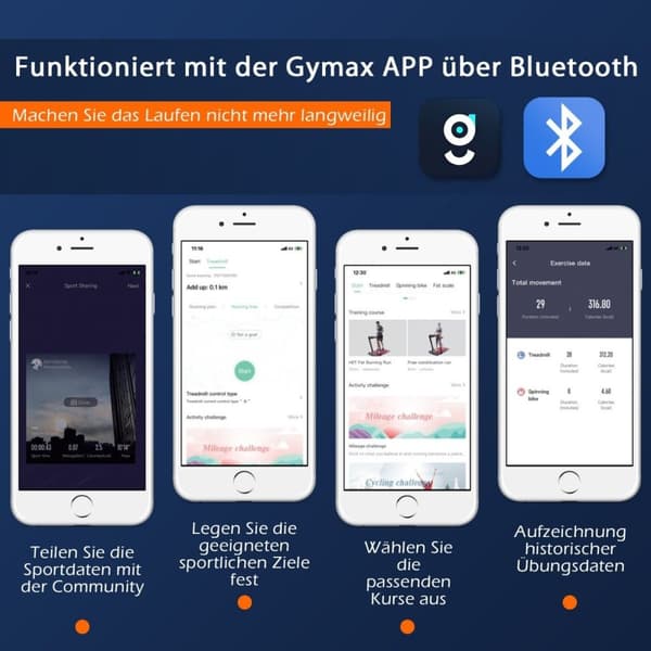 2-i-1 sammenleggbar tredemølle med APP og fjernkontroll, mobiltelefonholder, LED-skjerm og høyttaler, hvit