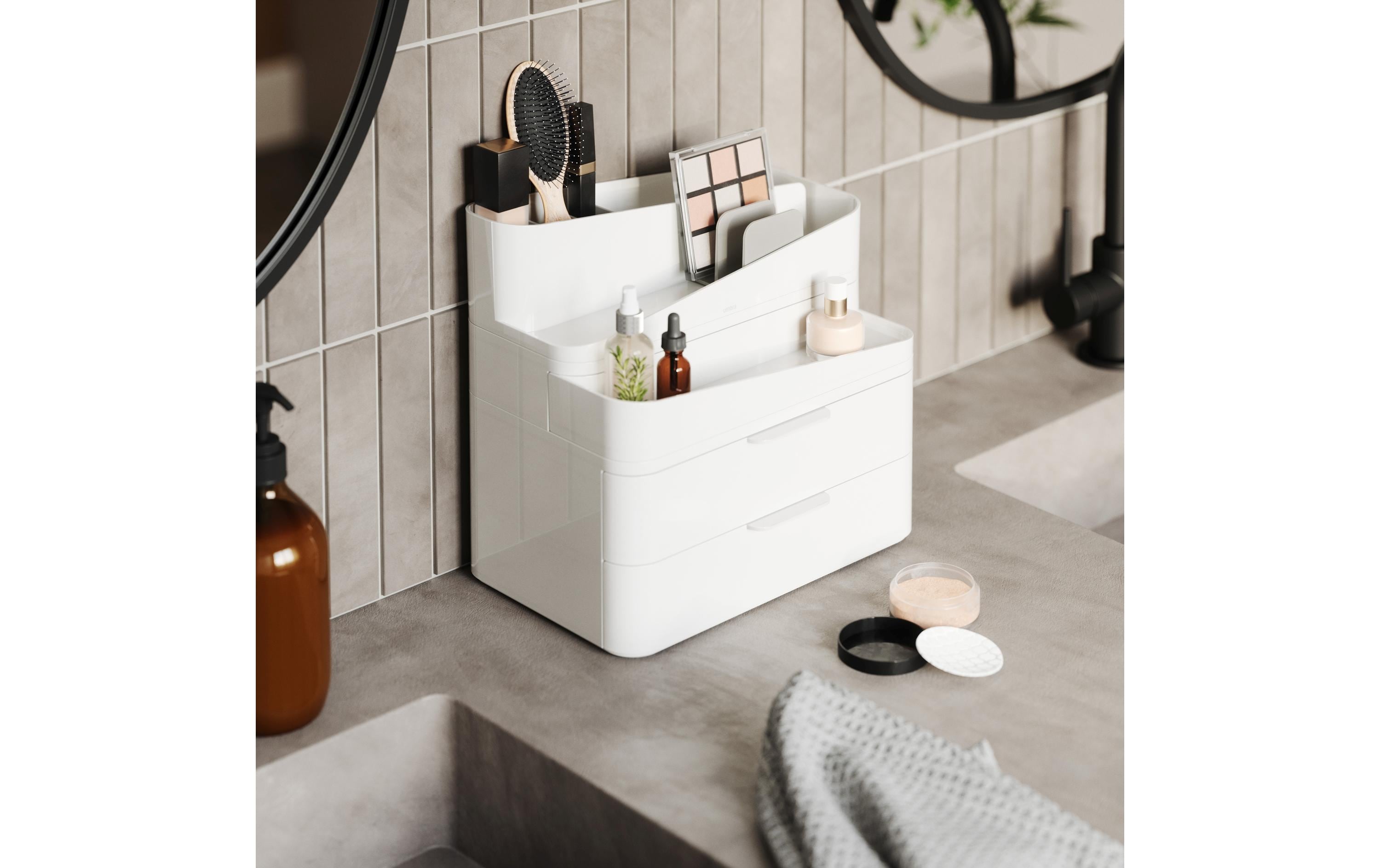 Bad-Utensilienhalter Glam Grau/Weiss, Recycled KunststoffMakeup-Organizer