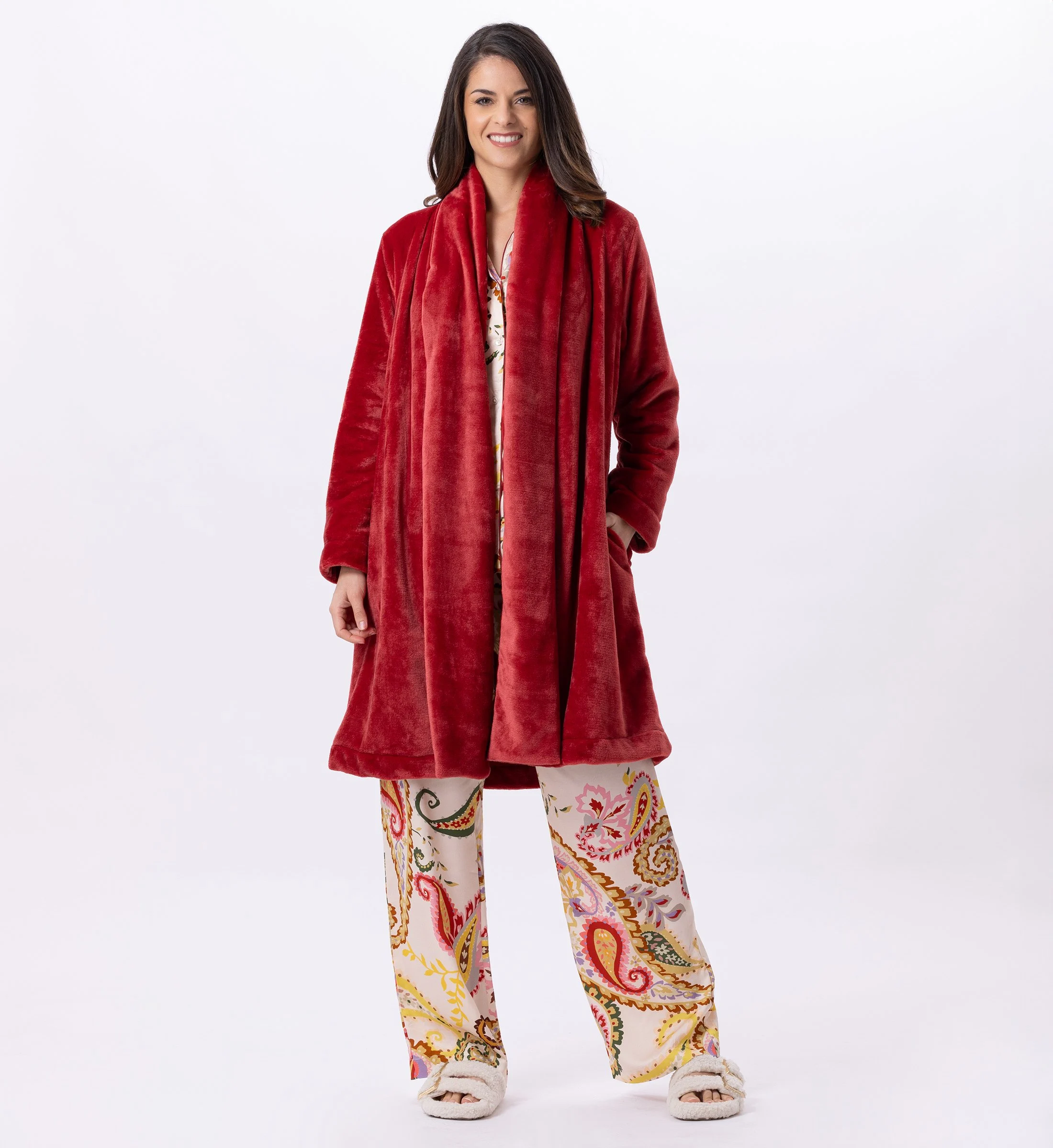 ESSENTIEL 855 - Robe de chambre en peluche flanelle | Rouge