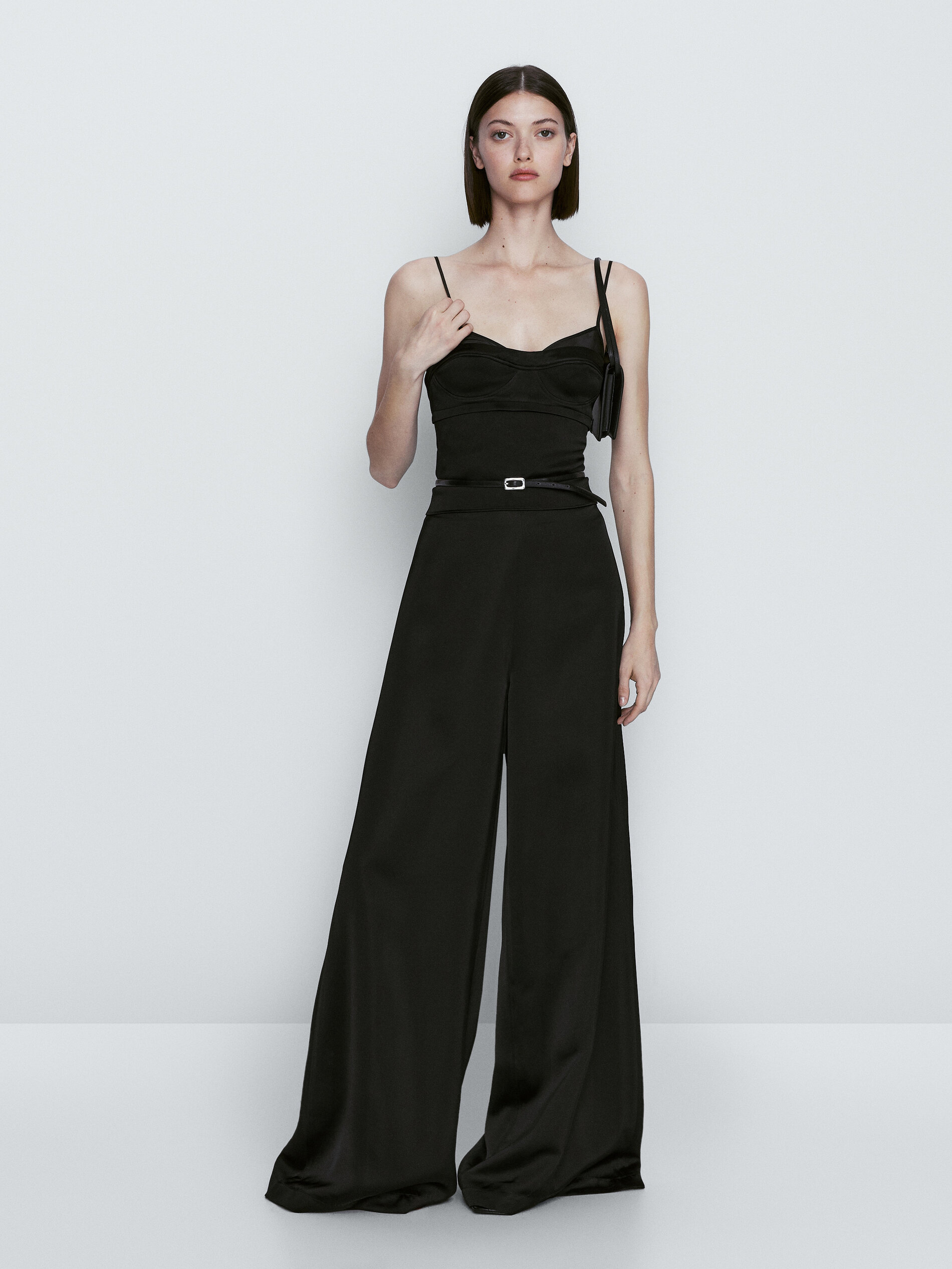 Top satinado tirantes - NEGRO