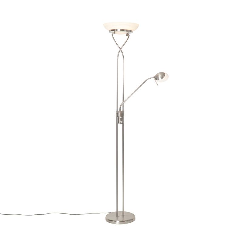 Vloerlamp staal incl. LED en dimmer met leeslamp - Empoli