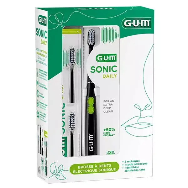 Conjunto de escova de dentes GUM® SONIC DAILY BLACK