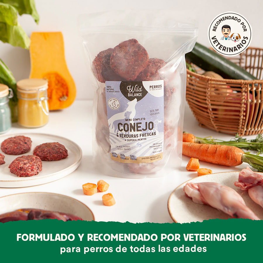 Pacote completo de dieta BARF para cães, sabor coelho.