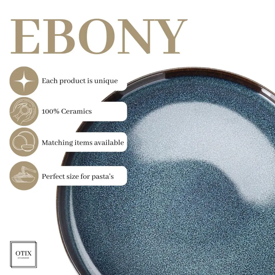 OTIX Ontbijtborden 12 Persoons 21cm Dessertbord Blauw Aardewerk EBONY